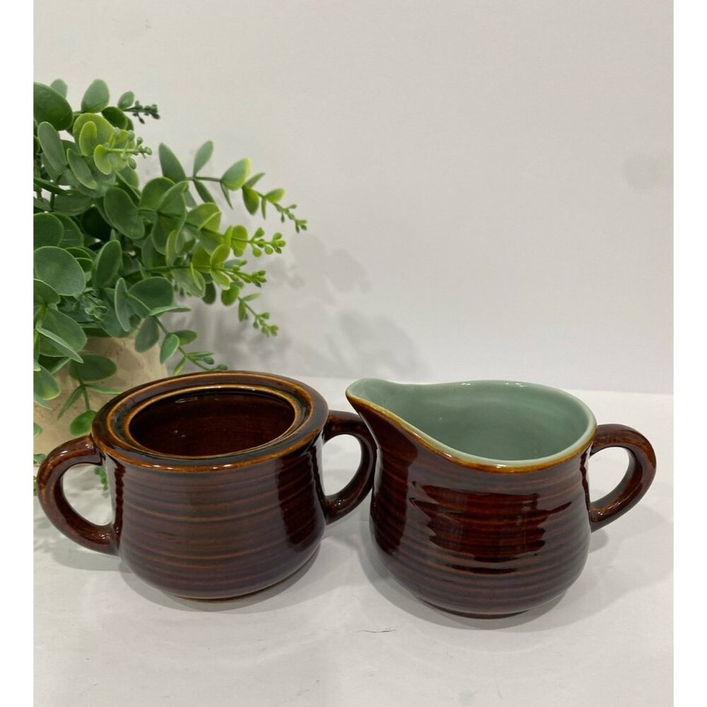 Vintage Red Wing Pottery Sugar Bowl & Creamer Set